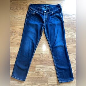 Silver Jeans Suki Capri Waist 28 Length 26 Dark Wash Sequins Embroidered EUC